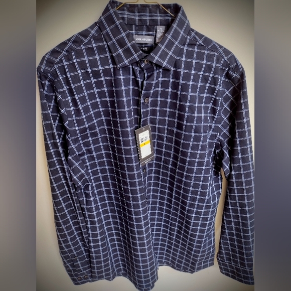 NWT Van Heusen Medium 15-15.5 Slim Fit Blue Checkered Dress Shirt $60 Retail - Picture 11 of 12